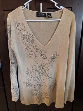 Dana Buchman Gold Embellished V-Neck‎ Sweater